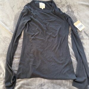 FOR DAYS Slim Micro Rib Long Sleeve Tee in Black NWT